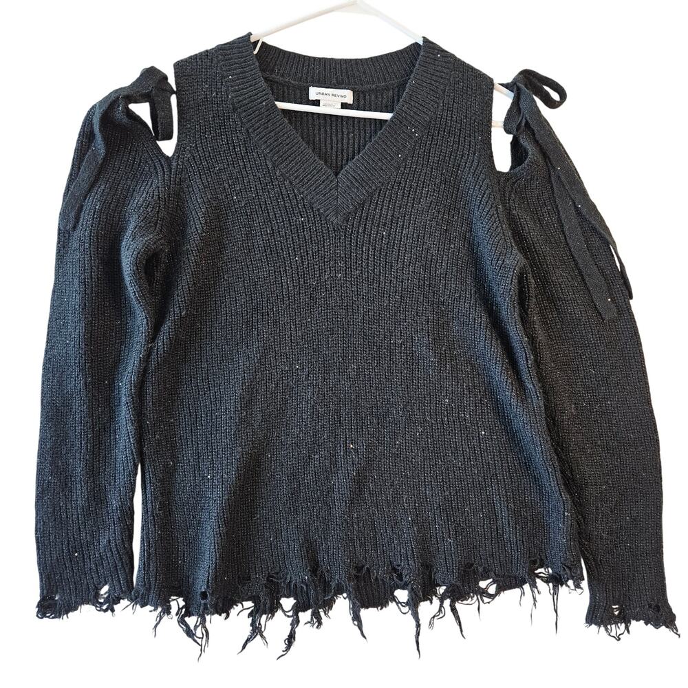 Urban Revivo Black Sweater Distressed Size 4 to medium Whimsygoth Dark Feminine